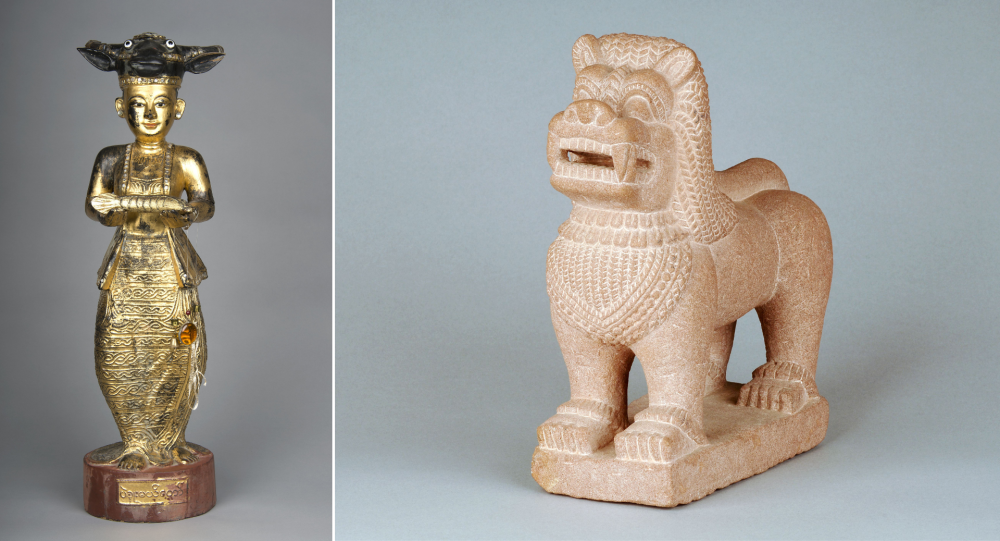 Pegu Meh Daw statue from Myanmar and Kmer Stone Lion from Thailand