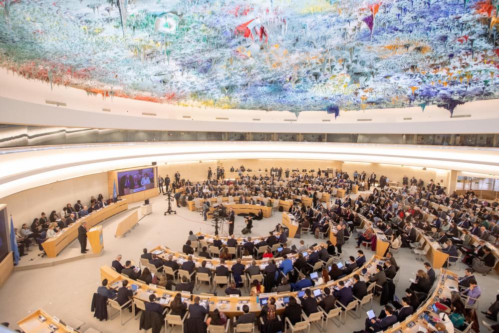 António Guterres, United Nations Secretary-General, speaking at the Human Rights Council 55th Session, Palais des Nations, Geneva, Switzerland - 26 Feb 2024. UN Photo / Elma Okic