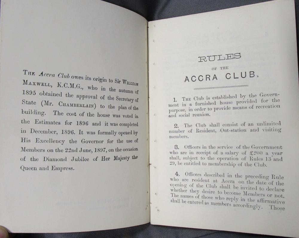 First pages of the Rules of the Accra Club. 