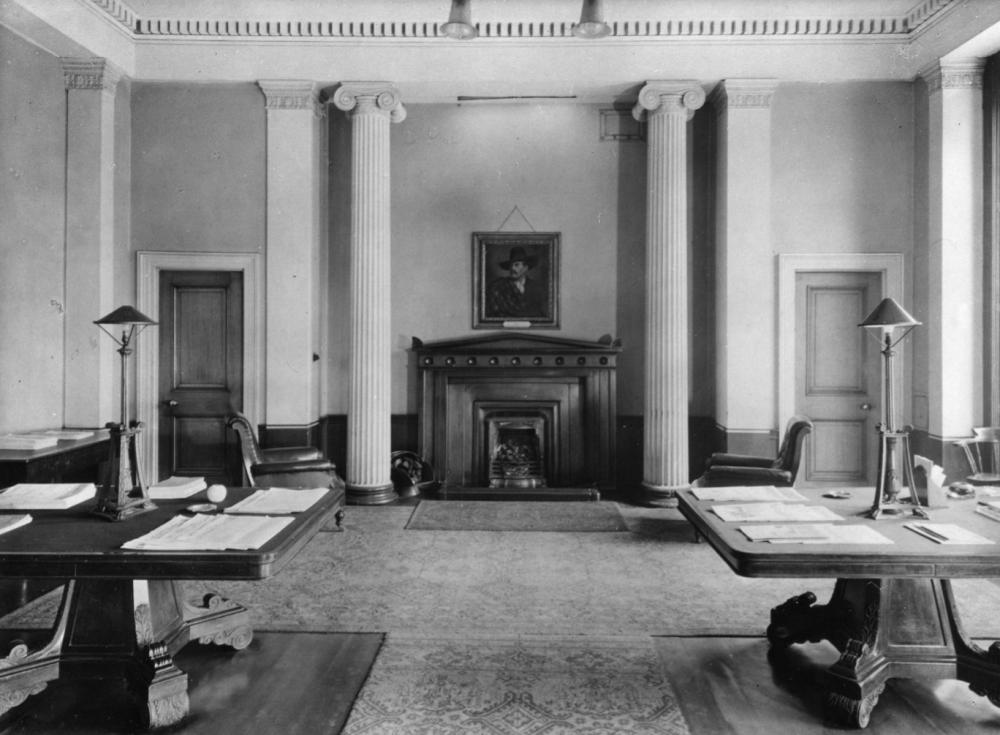 Hanging in the Common Room, formerly the Newspaper Room at the original School in Finsbury Circus, 1930s, from an article in Country Life magazine. Presented by the Marchioness of Cholmondeley. Image credit: SOAS Special Collections.