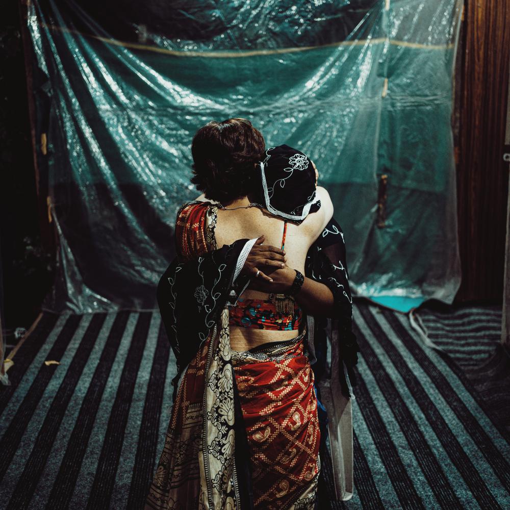 photograph from Batul exhibition of a couple embracing